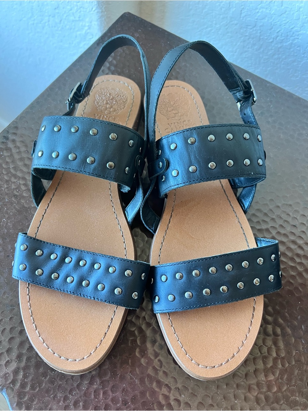 Vince Camuto Rickita Black Leather Studded Slingback Sandals |Size 10